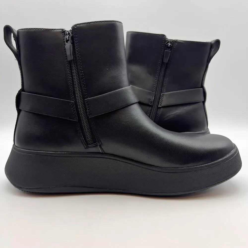 FitFlop Womens F-Mode Folded-Knot Flatform Boots Size 9 Black Leather NWOB